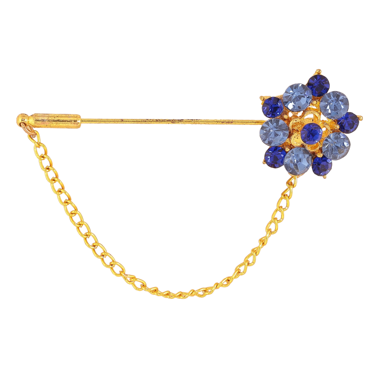 Брошь "Цветок с синими стразами и цепочкой" фото №14