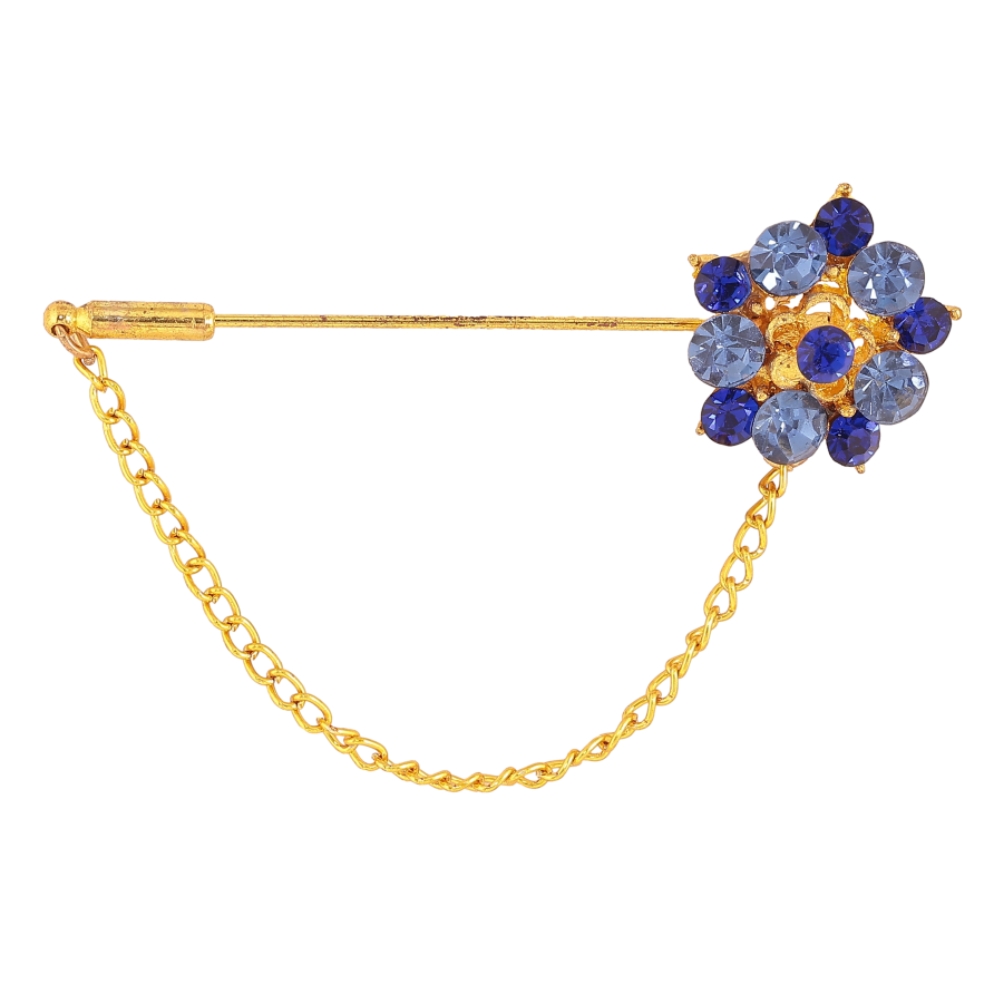 Брошь "Цветок с синими стразами и цепочкой" фото №1