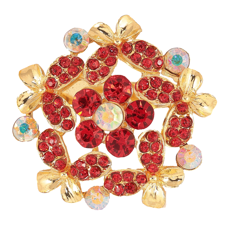 Брошка "Квітка з червоними стразами" фото №1