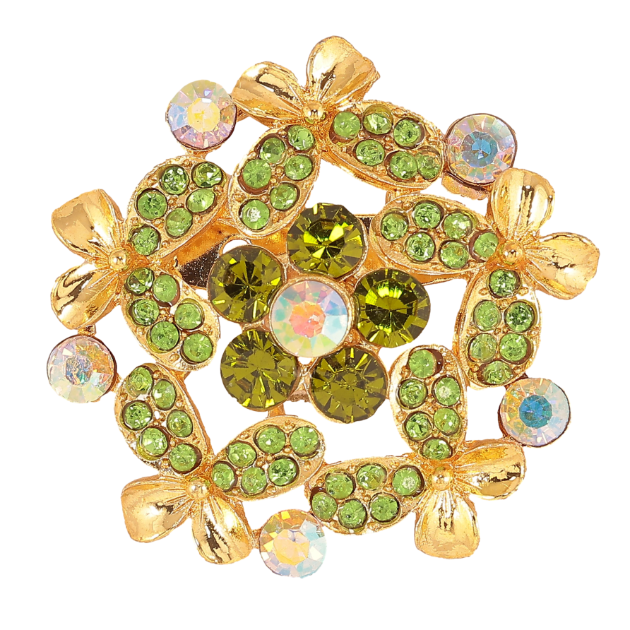 Брошь "Цветок с зелеными стразами" фото №1