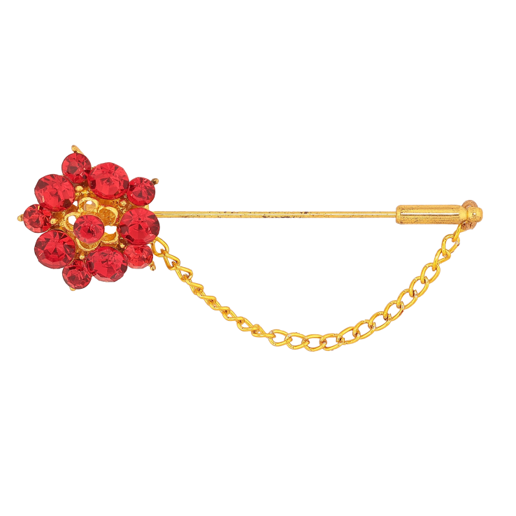 Брошь "Цветок с красными стразами и цепочкой" фото №17