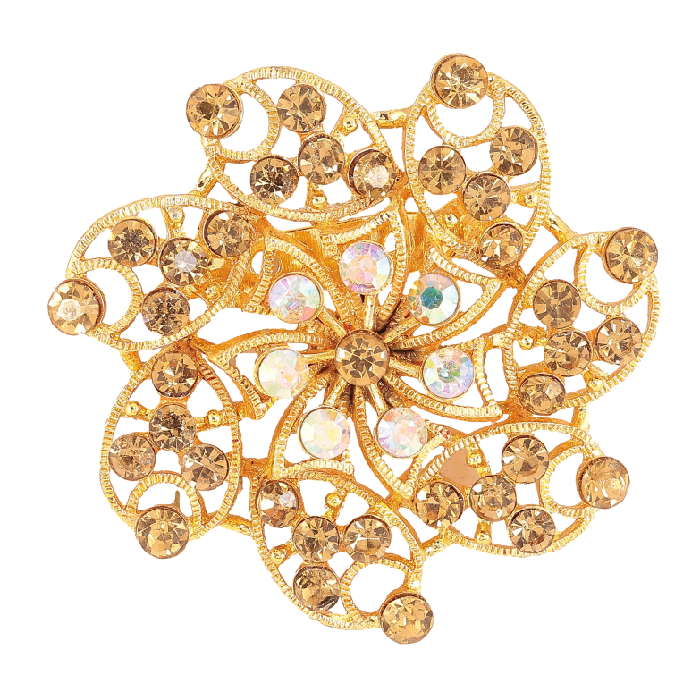 Брошка "Квітка з золотистими стразами" фото №1