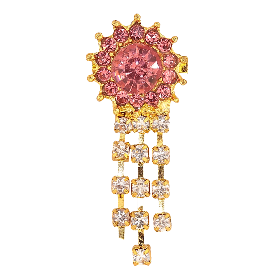 Брошь "Цветок с розовыми стразами и подвесками" фото №1