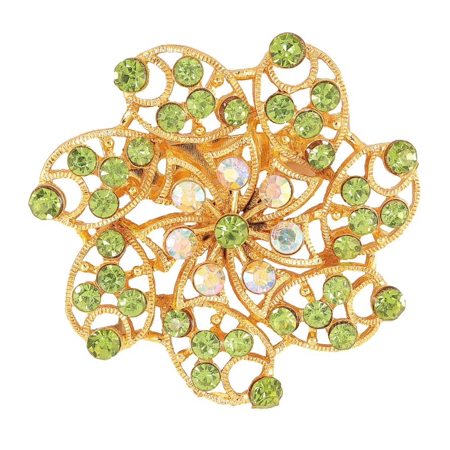 Брошка "Квітка з зеленими стразами" фото №1