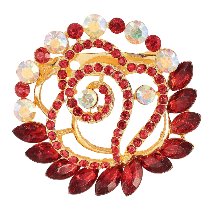 Брошка "Квітка з червоними стразами" фото №4