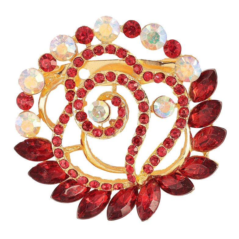 Брошка "Квітка з червоними стразами" фото №1