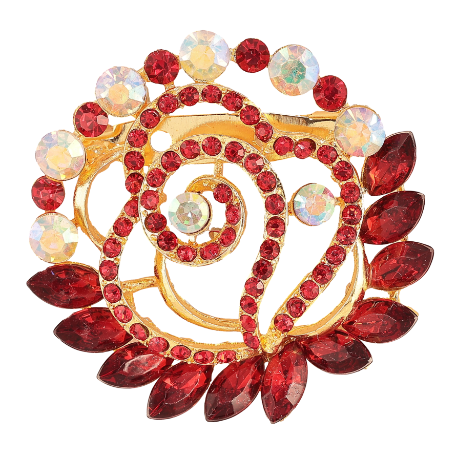 Брошка "Квітка з червоними стразами" фото №1