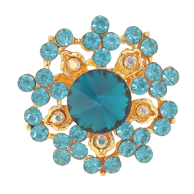 Брошь "Цветок с бирюзовыми стразами" фото №3