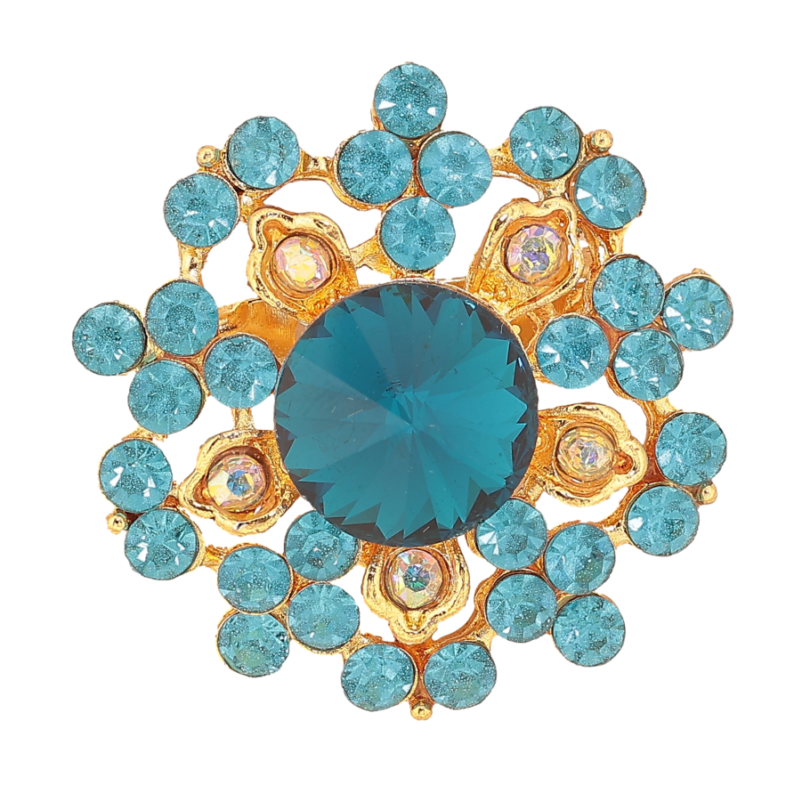 Брошь "Цветок с бирюзовыми стразами" фото №1