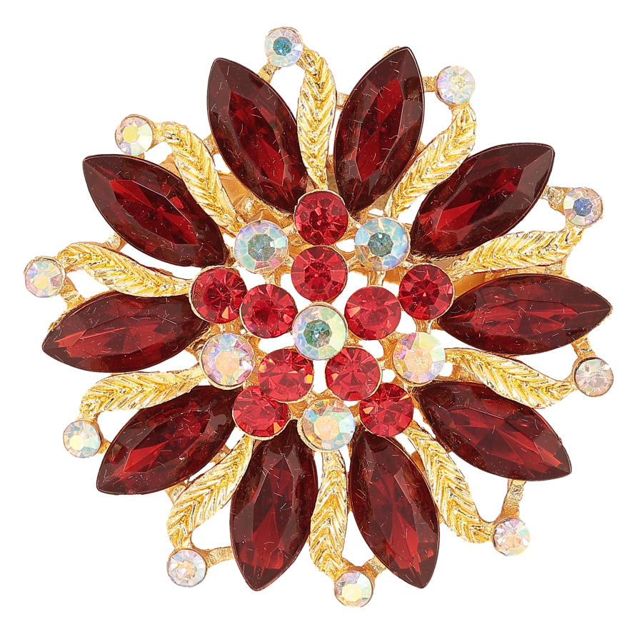 Брошь "Цветок с красными стразами"  фото №1