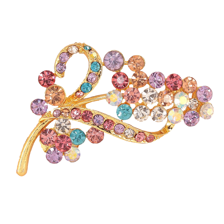 Брошь "Веточка з разноцветными стразами" фото №1