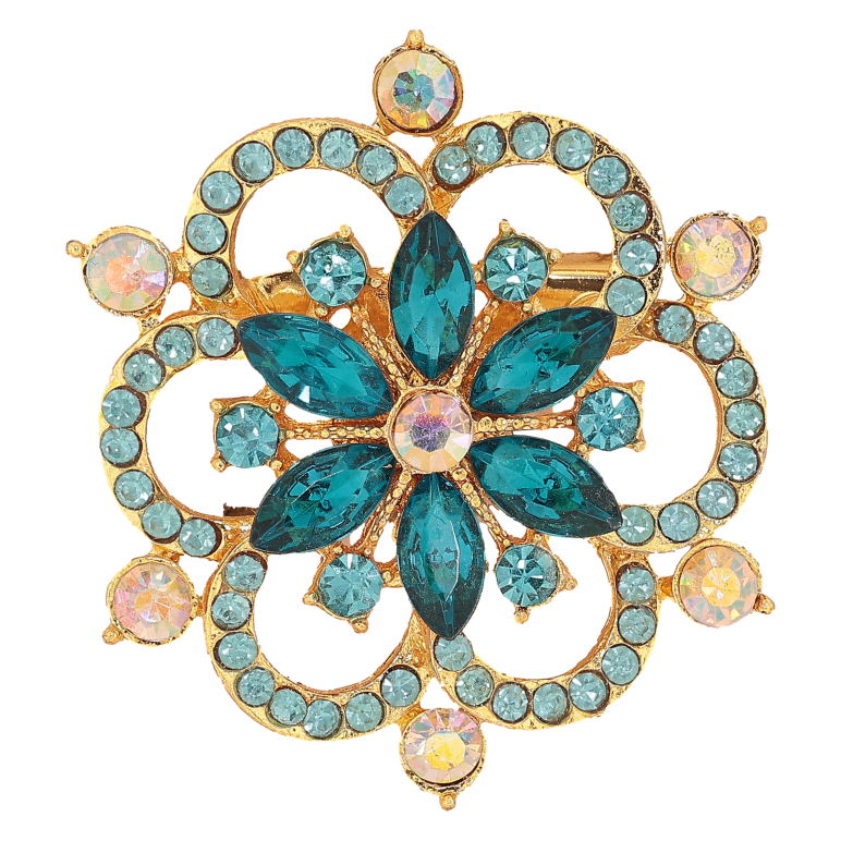 Брошка "Квітка з бірюзовими стразами" фото №1