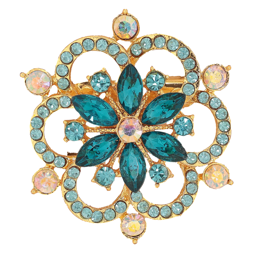 Брошка "Квітка з бірюзовими стразами" фото №1