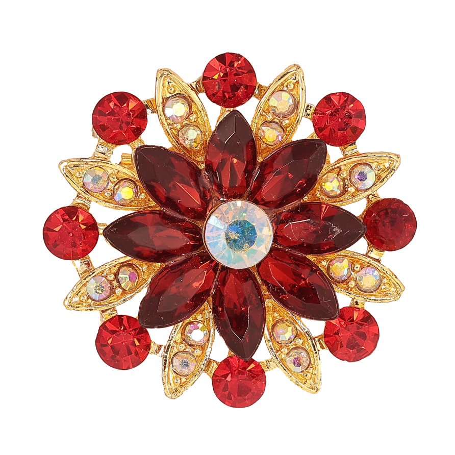 Брошь "Цветок с красными стразами" фото №1