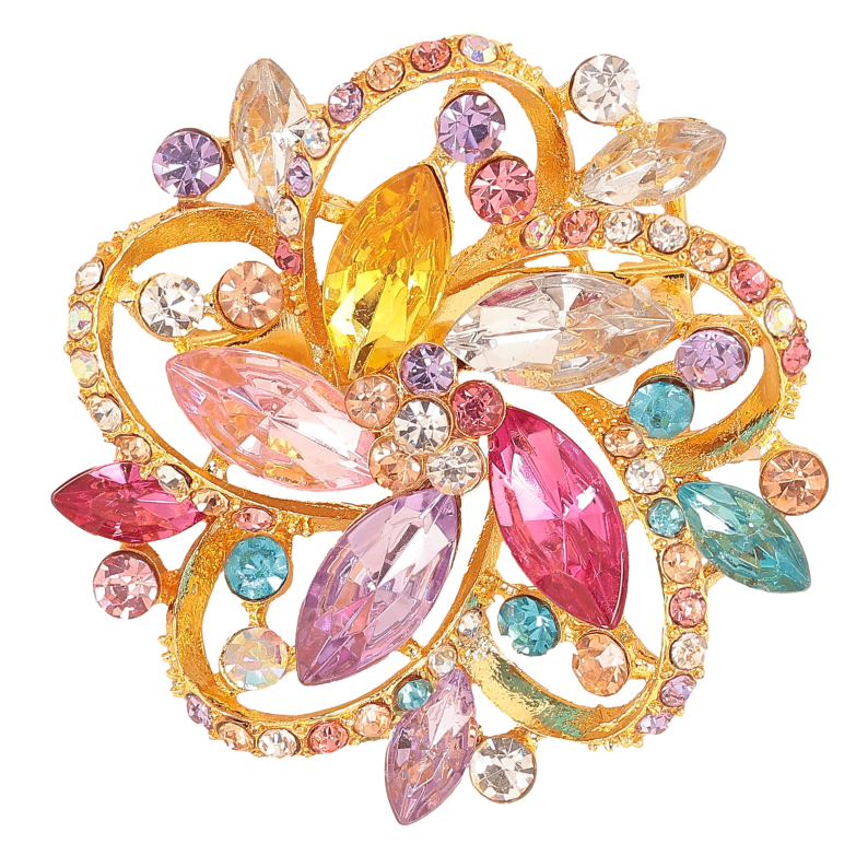 Брошь "Цветок с разноцветными стразами" фото №1 Брошь "Цветок с разноцветными стразами" фото №1