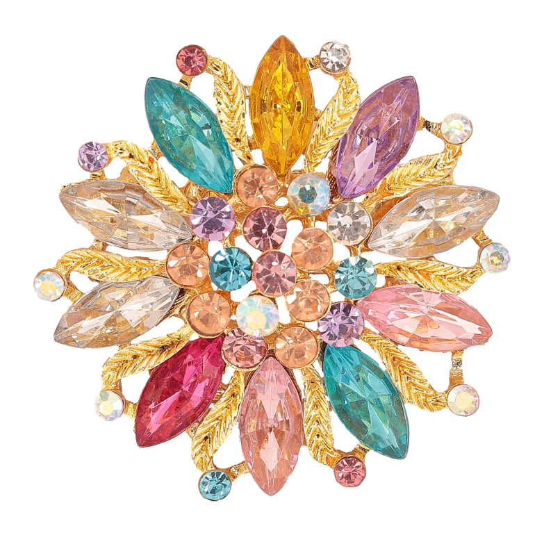 Брошь "Цветок с разноцветными стразами"  фото №1