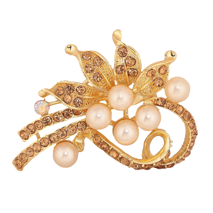 Брошка "Квіткова композиція із золотистими стразами та перлинами" фото №8