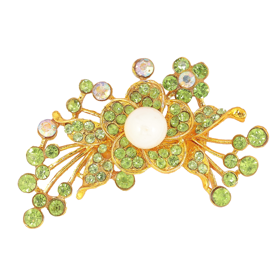 Брошь "Цветочная композиция с зелеными стразами" фото №1 Брошь "Цветочная композиция с зелеными стразами" фото №1