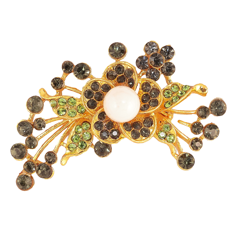 Брошь "Цветочная композиция с черно-зелеными стразами" фото №1 Брошь "Цветочная композиция с черно-зелеными стразами" фото №1