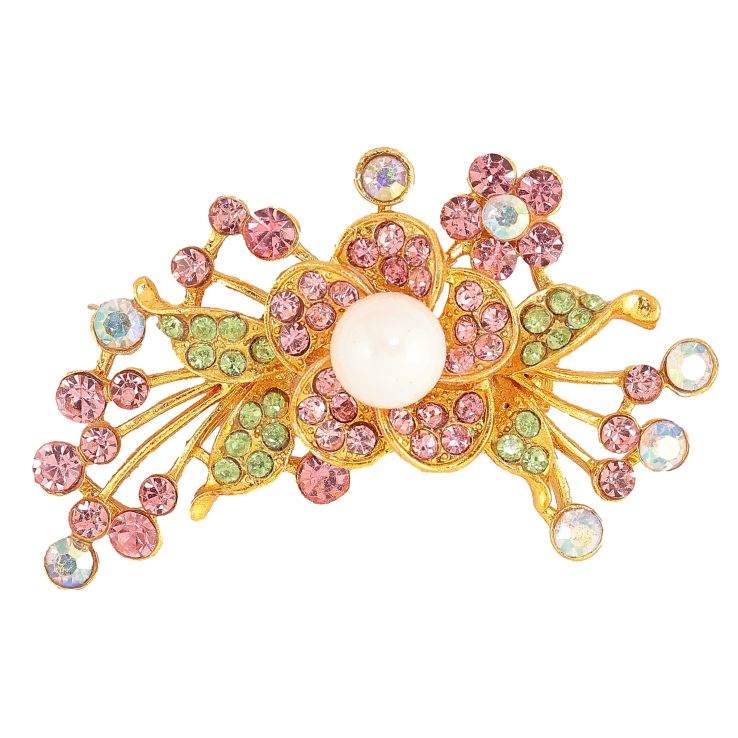 Брошка "Квіткова композиція з рожево-зеленими стразами" фото №2