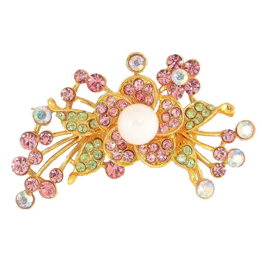 Брошь "Цветочная композиция с розово-зелеными стразами" фото №1 Брошь "Цветочная композиция с розово-зелеными стразами" фото №1