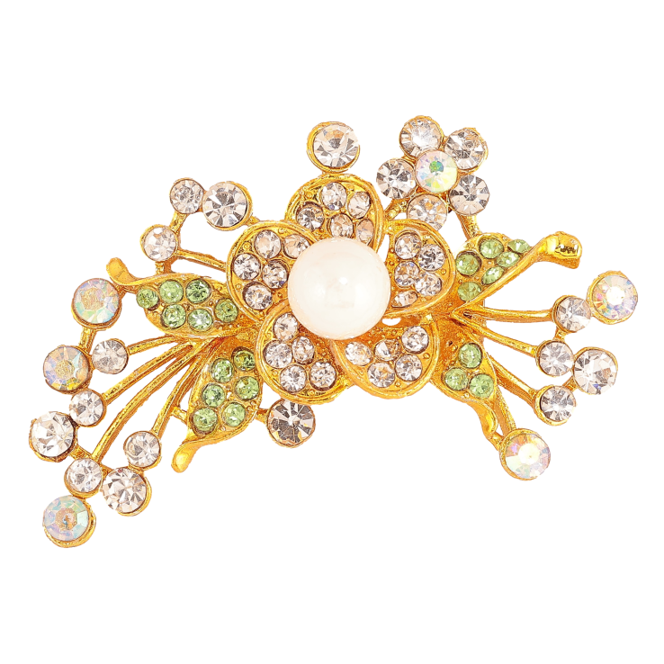 Брошка "Квіткова композиція з біло-зеленими стразами" фото №4