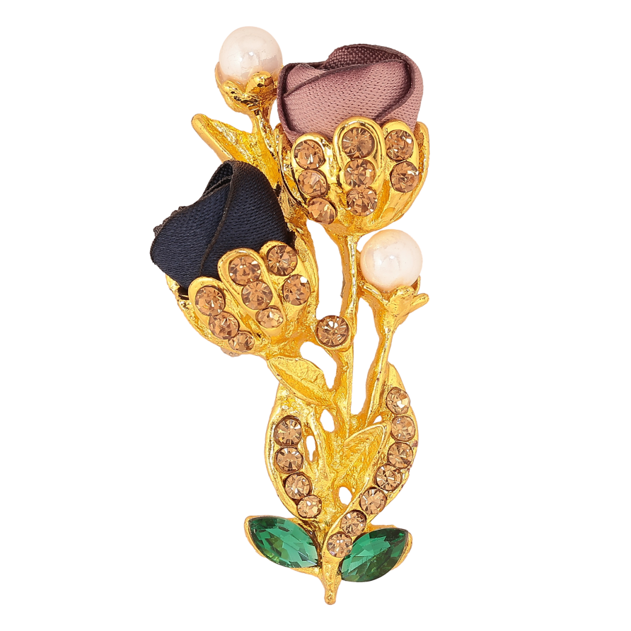Брошка "Квіточка з атласними трояндами та стразами" фото №1