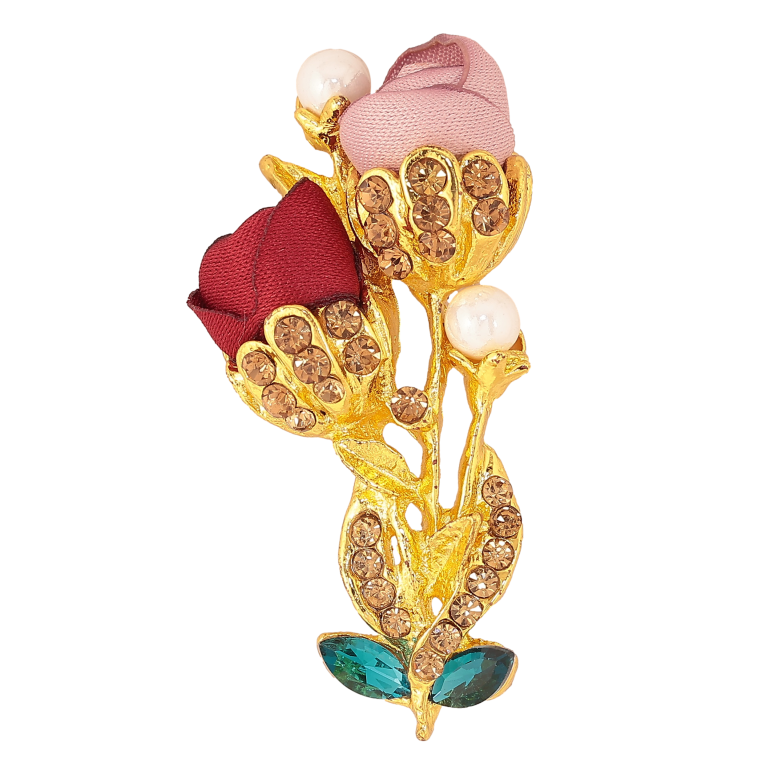 Брошка "Квіточка з атласними трояндами та стразами" фото №4