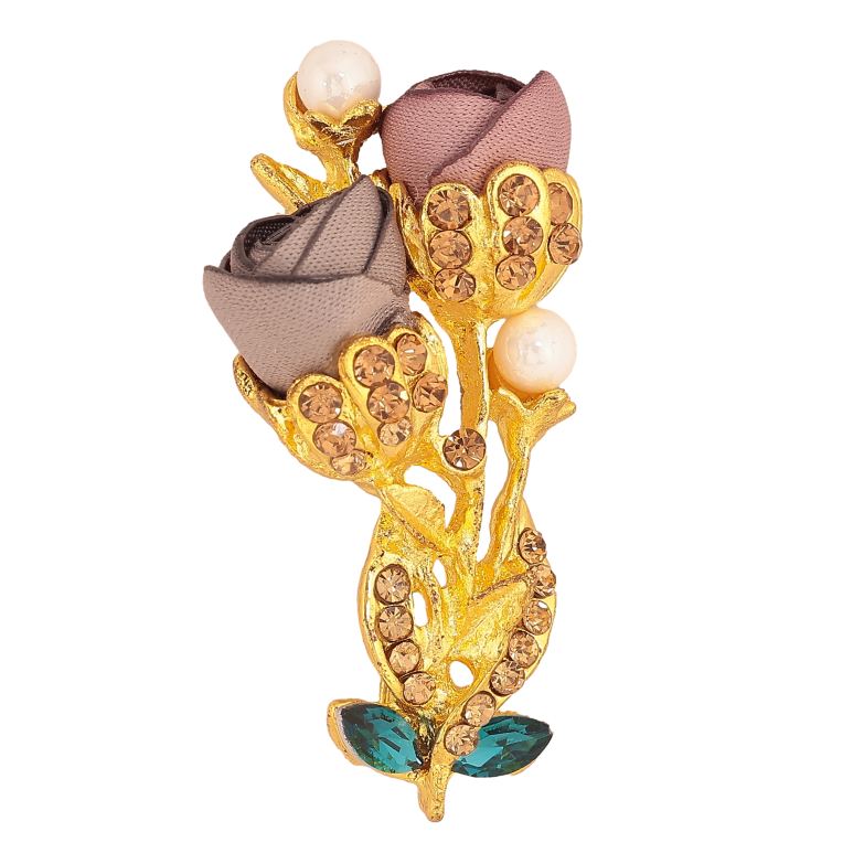 Брошка "Квіточка з атласними трояндами та стразами" фото №1