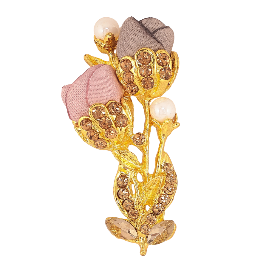 Брошь "Цветочек с атласными розами и стразами" фото №1