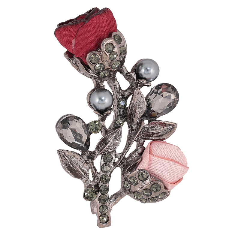Брошка "Квіточка з атласними трояндами та стразами" фото №1