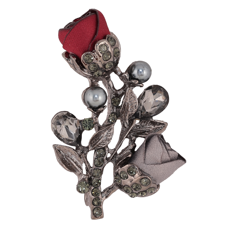 Брошь "Цветочек с атласными розами и стразами" фото №1