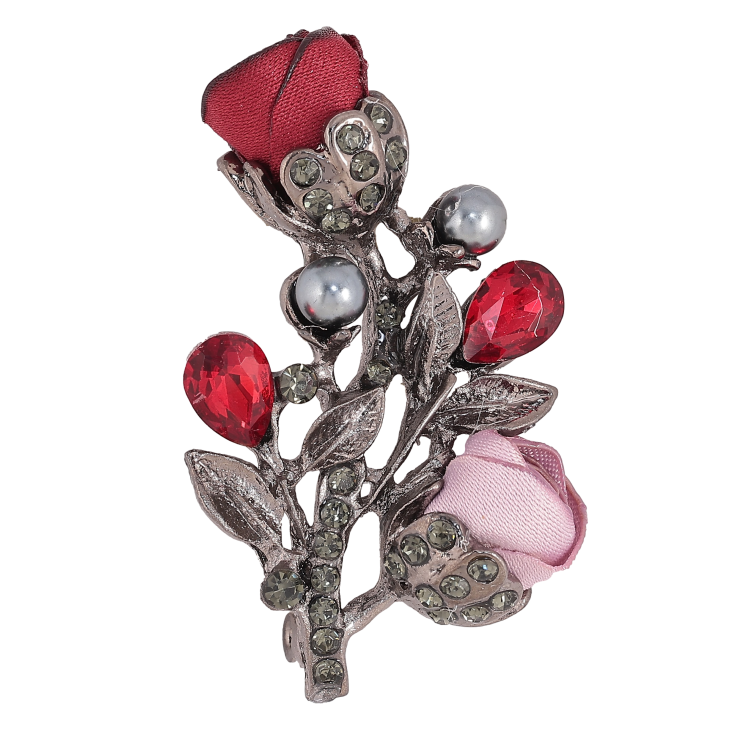 Брошка "Квіточка з атласними трояндами та стразами" фото №15