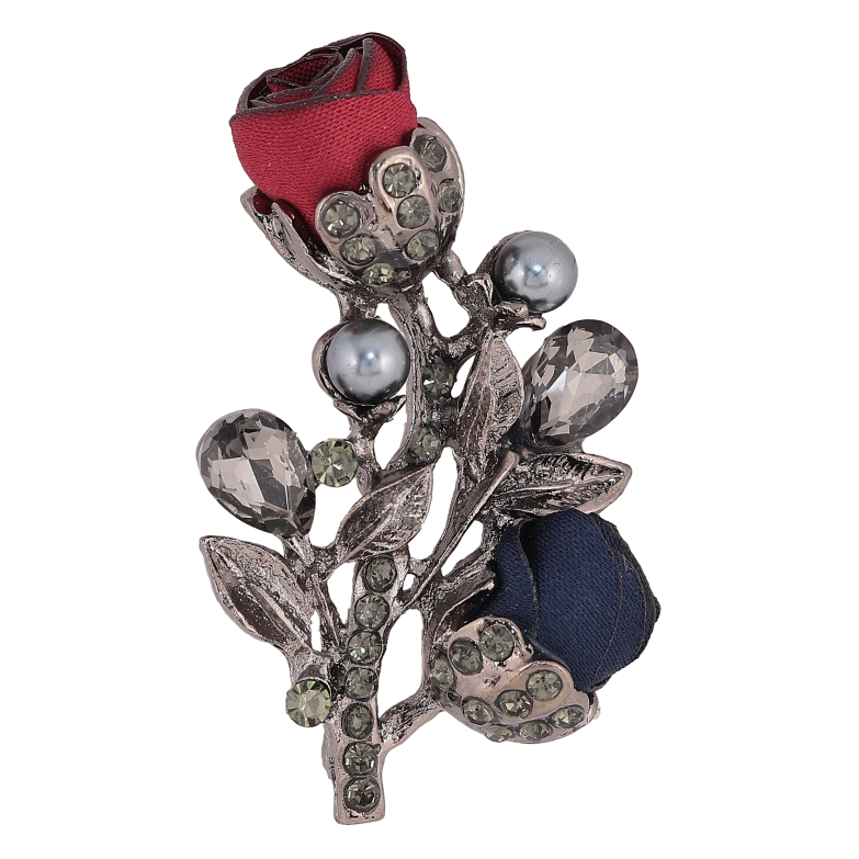 Брошь "Цветочек с атласными розами и стразами" фото №1