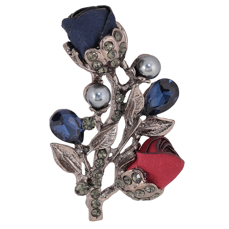Брошка "Квіточка з атласними трояндами та стразами" фото №1