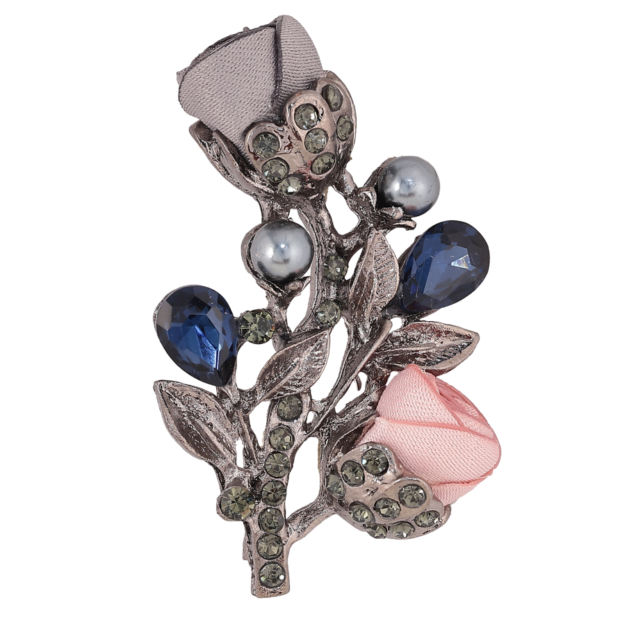 Брошка "Квіточка з атласними трояндами та стразами" фото №1