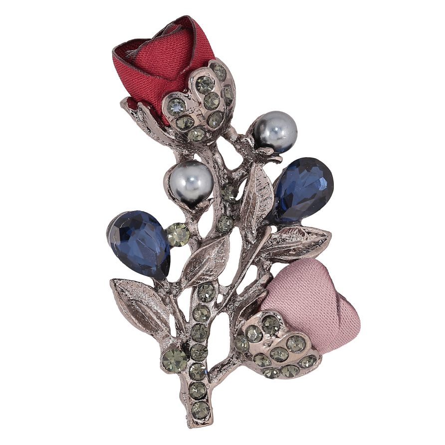 Брошка "Квіточка з атласними трояндами та стразами" фото №1