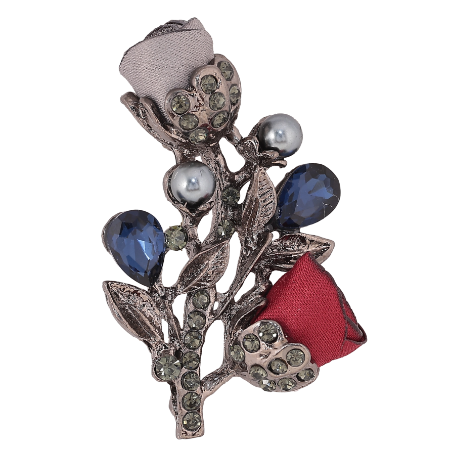 Брошка "Квіточка з атласними трояндами та стразами" фото №1