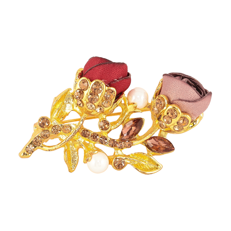 Брошь "Бежевый и красный цветочек" фото №1