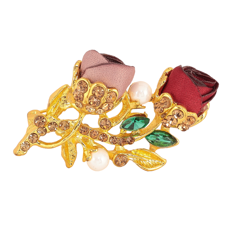 Брошка "Бежева та червона квіточки" фото №1