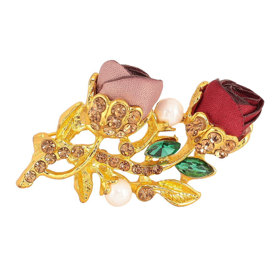 Брошь "Бежевый и красный цветочки" фото №1