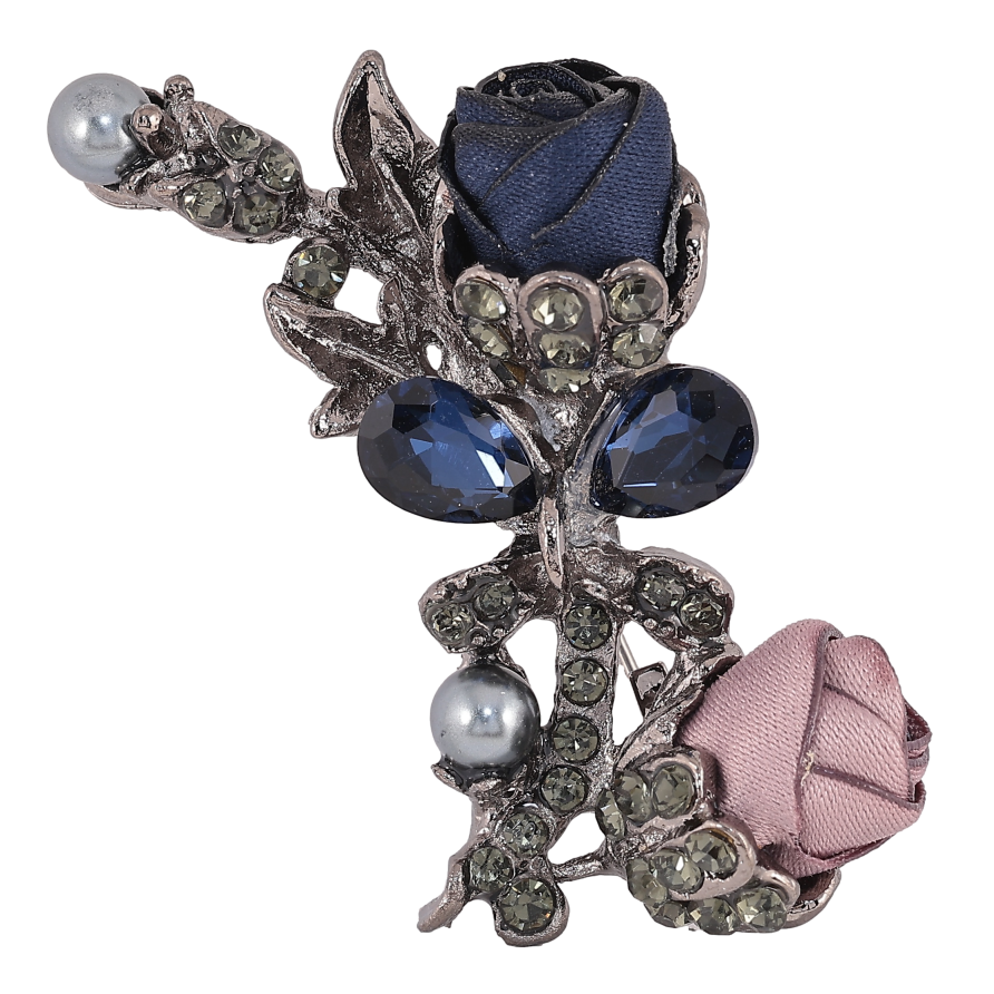 Брошь "Синий и бежевый цветочки" фото №1 Брошь "Синий и бежевый цветочки" фото №1