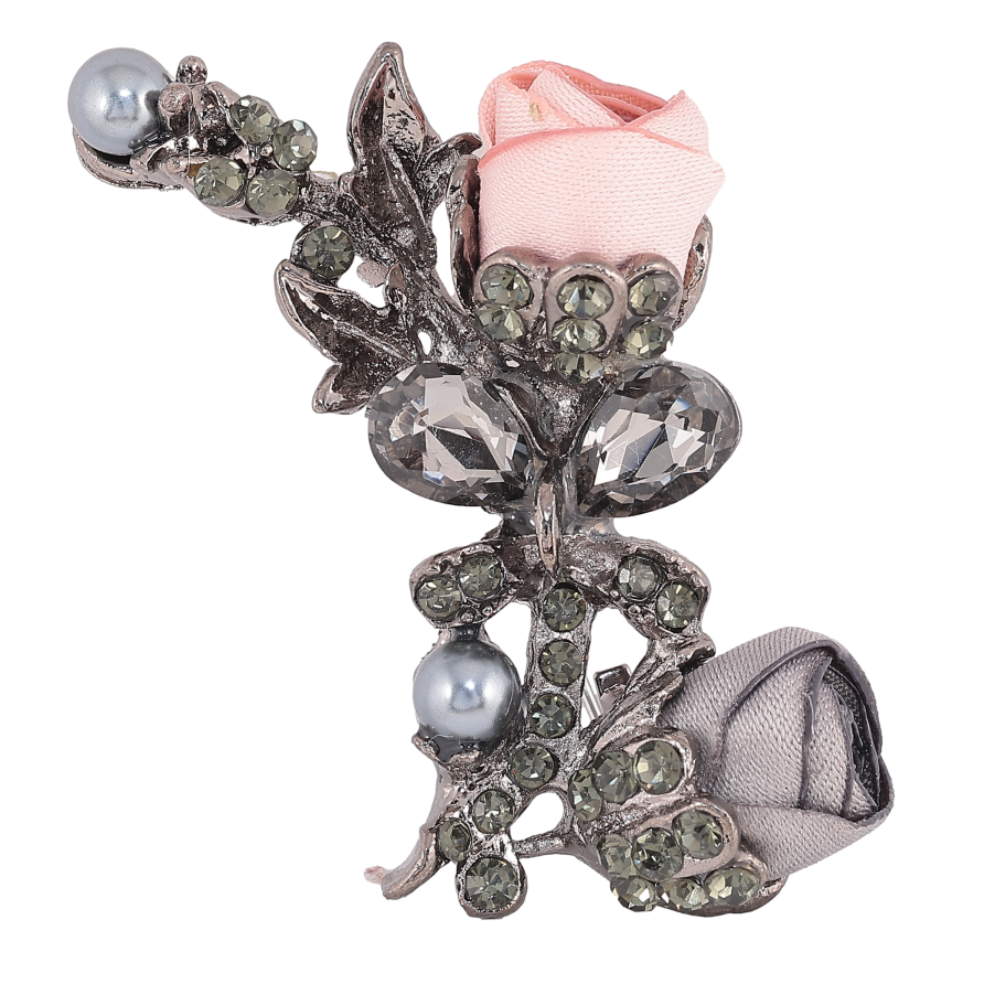 Брошь "Серый и розовый цветочки" фото №1