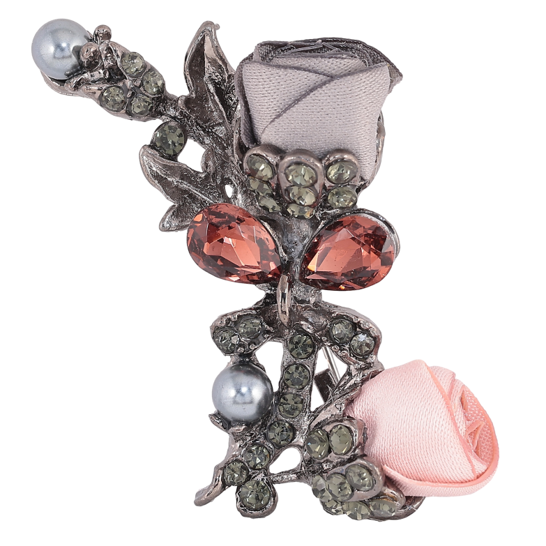 Брошка "Сірий і рожевий квіточки" фото №1