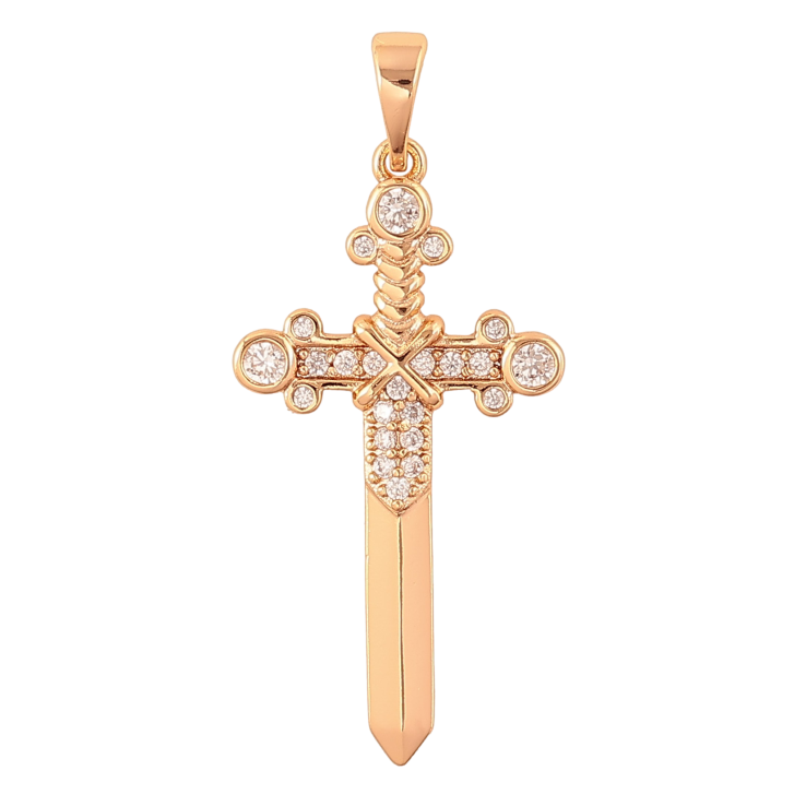Кулон Xuping колір Позолота 18K "Хрест у вигляді меча з кристалами" для ланцюжка до 5мм фото №7