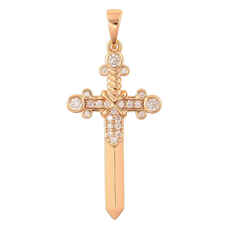 Кулон Xuping колір Позолота 18K "Хрест у вигляді меча з кристалами" для ланцюжка до 5мм фото №2