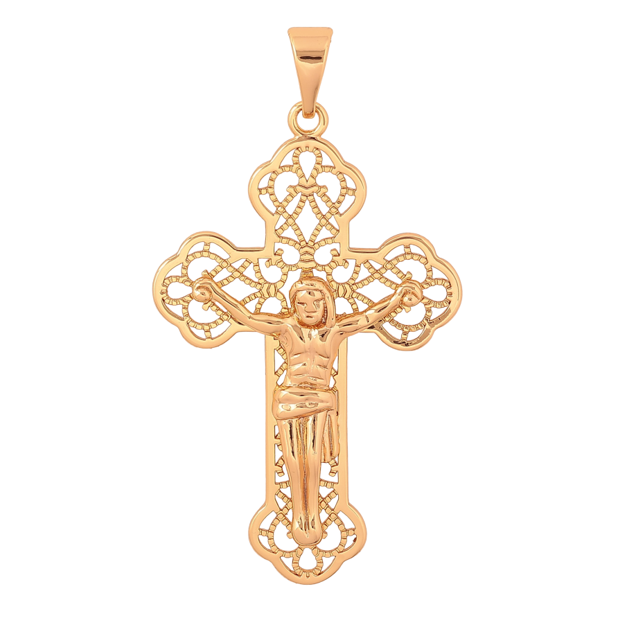 Кулон Xuping колір Позолота 18K "Хрест з Розп'яттям" для ланцюжка до 7мм фото №1