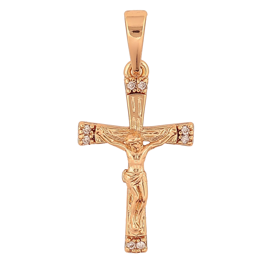 Кулон Xuping колір Позолота 18K "Хрест з Розп'яттям і кристалами" для ланцюжка до 6мм фото №1