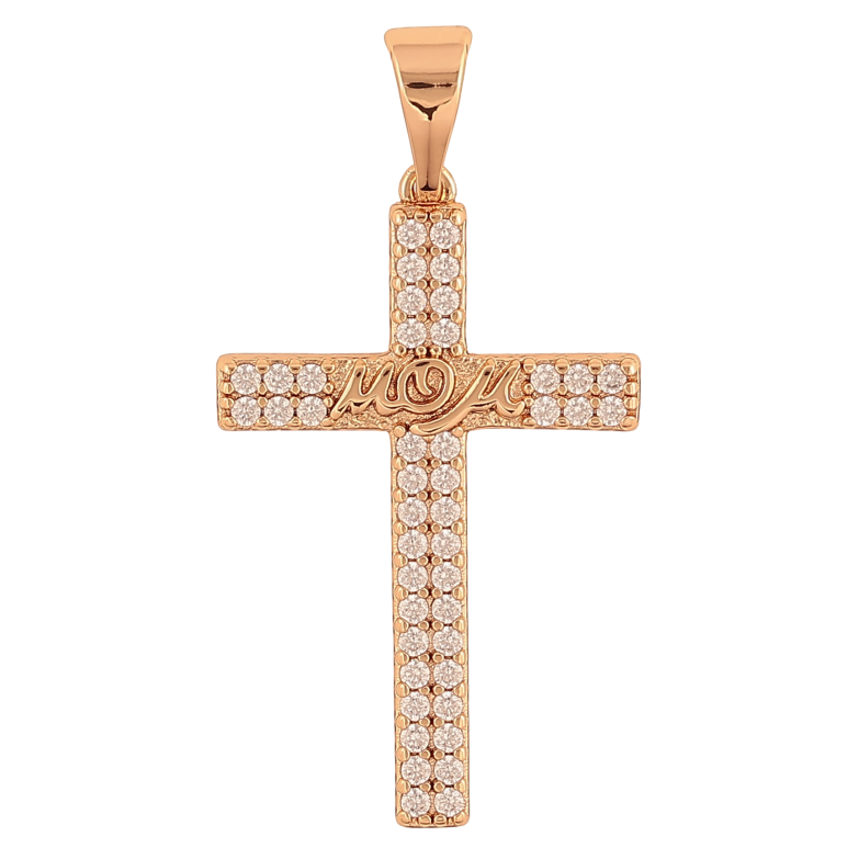 Кулон Xuping колір Позолота 18K "Хрест з кристалами та написом Мама" для ланцюжка до 7мм фото №1