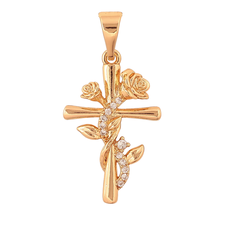 Кулон Xuping колір Позолота 18K "Хрест з квіткою та кристалами" для ланцюжка до 7мм фото №4 Кулон Xuping колір Позолота 18K "Хрест з квіткою та кристалами" для ланцюжка до 7мм фото №4